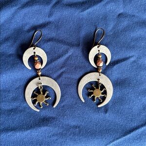 Silver and Gold Crescent Moon Earrings